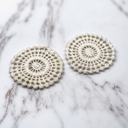 Set of 2 Off White Cream Crochet Fabric Doilies Doily • Dollhouse Decor Miniatures