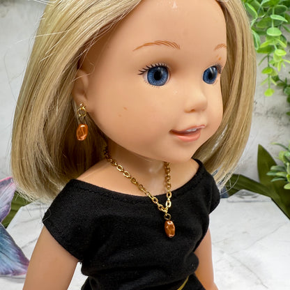 Brown Pearl Drop Gold Doll Necklace & Earrings • 14 Inch Fashion Doll Jewelry