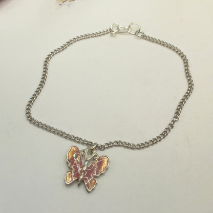 Mauve Pink Purple Orange Glitter Enamel Butterfly Silver Doll Necklace • 18 Inch Fashion Doll Jewelry