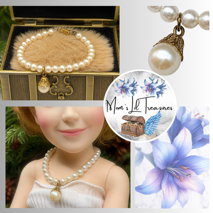 Pearl Doll Necklace with Pearl Drop Pendant for 18-22” Vintage Doll Jewelry