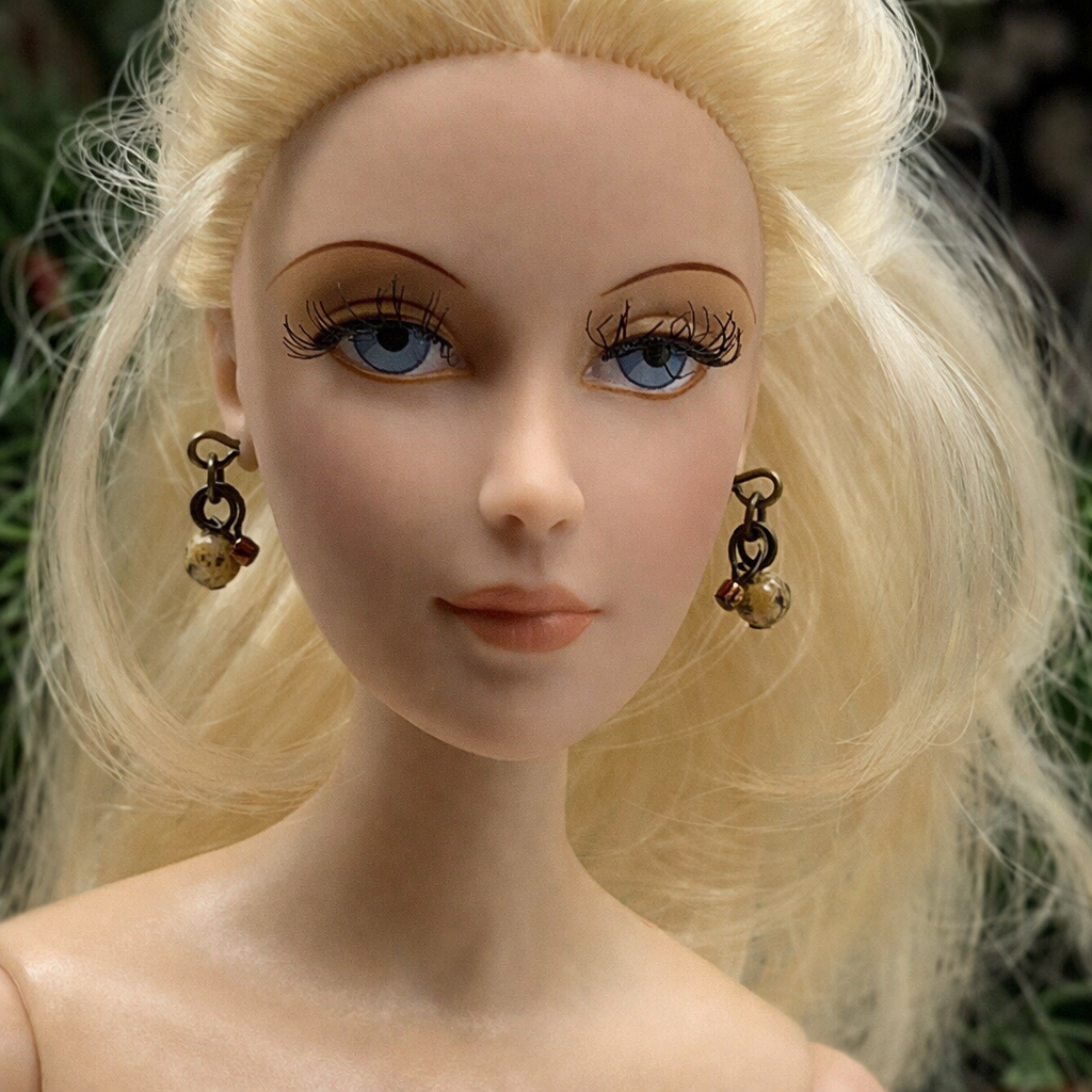 Brown Glass Marble Speckled Multi Dangle Doll Earrings • 16” Doll Jewelry