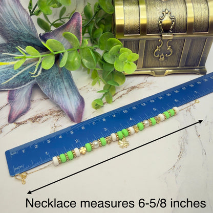 Green White Beaded Gold Four-Leaf Clover Charms Doll Necklace & Earrings • 18 Inch Fashion Doll Jewelry