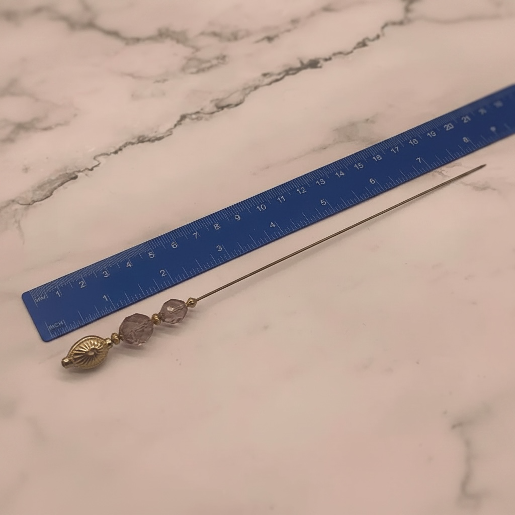 Light Grayish Purple Crystal Gold Tone Accent - 8” • Hatpin - Stick Pin