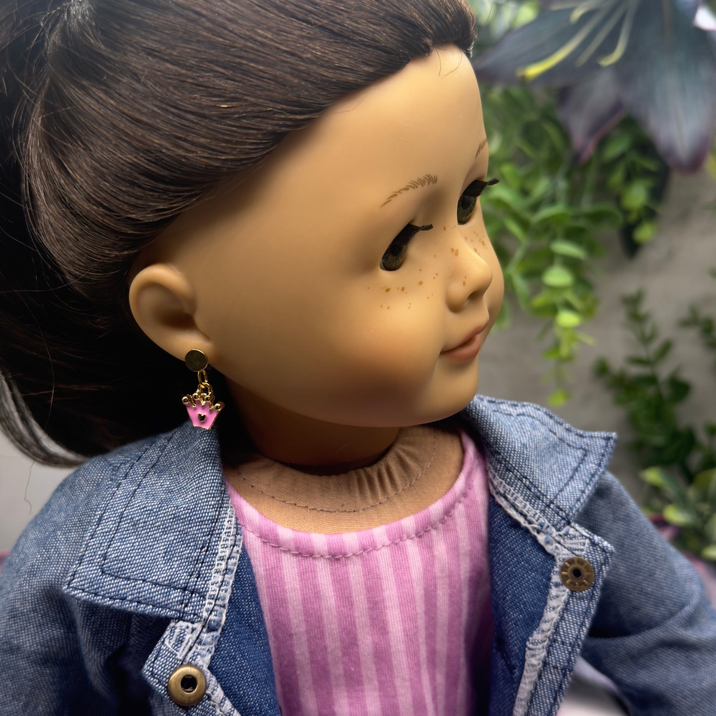 Pink Crown Princess Heart Charm Doll Earring DANGLE ONLY • 18” Fashion Doll Jewelry