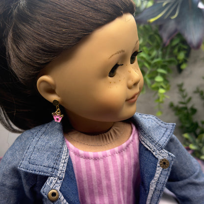 Pink Crown Princess Heart Charm Doll Earring DANGLE ONLY • 18” Fashion Doll Jewelry