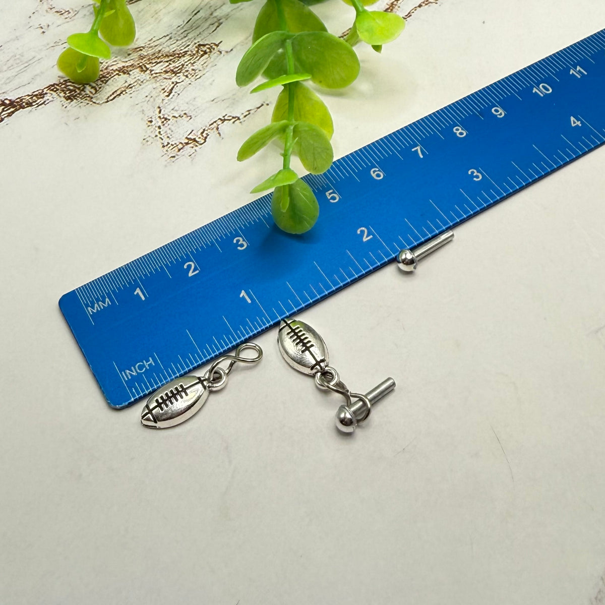 Silver Football Sports Charm Doll Necklace & 2mm Post Earrings | for 18 Inch Doll • American Girl