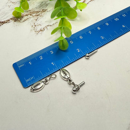 Silver Football Sports Charm Doll Necklace & 2mm Post Earrings | for 18 Inch Doll • American Girl