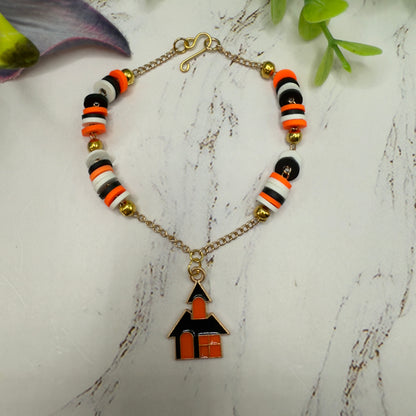 Haunted House Halloween Charm Silicone Disc Beads on Gold Chain Doll Necklace • 18 Inch Fashion Doll Jewelry