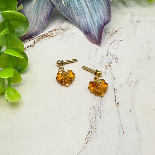 Fall Autumn Leaf Dangle 2mm Post Doll Earrings | fits 18 Inch Doll • American Girl