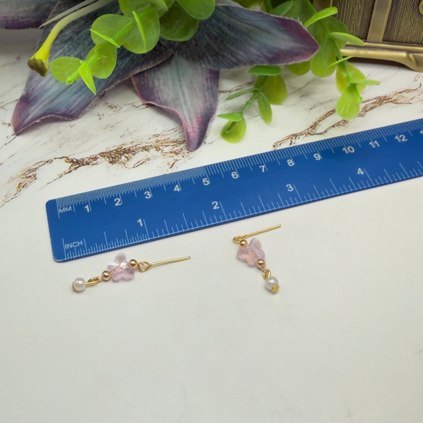 Pink Acrylic Crystal Butterfly & Pearl Gold Doll Necklace & Earrings • 18 Inch Fashion Doll Jewelry