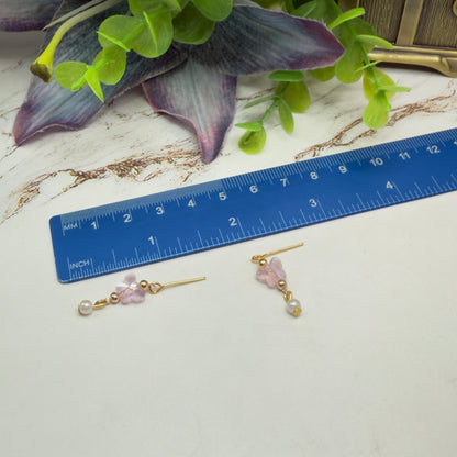 Pink Acrylic Crystal Butterfly & Pearl Gold Doll Necklace & Earrings • 18 Inch Fashion Doll Jewelry