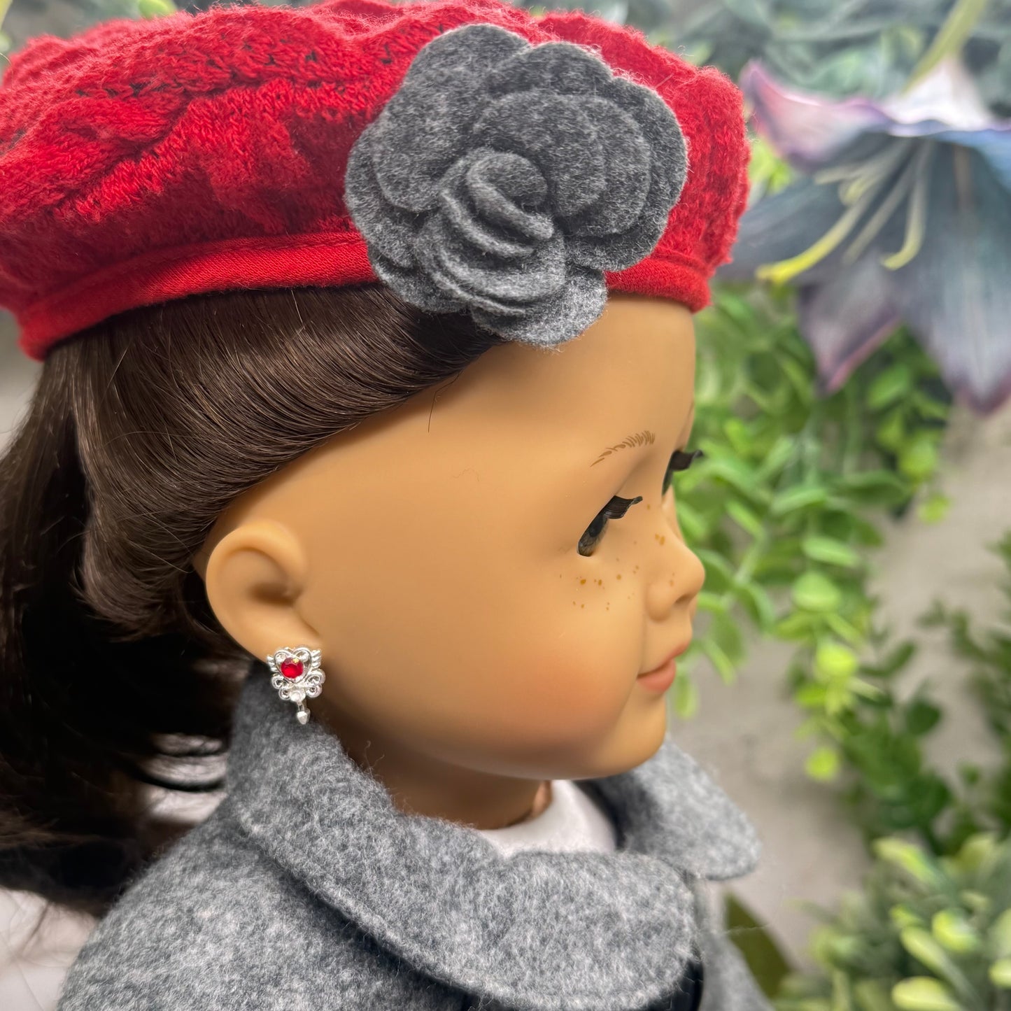 Red Rhinestone Heart Silver Wings Wand Design • 2mm Post for 18 Inch Fashion Doll