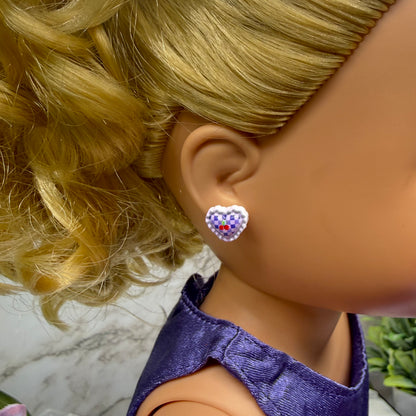 Purple Lattice Design Heart Post Doll Earrings • 18 Inch Fashion Doll Jewelry