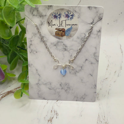 Blue Glass Heart Charm Silver Chain Doll Necklace • 18 Inch Fashion Doll Jewelry