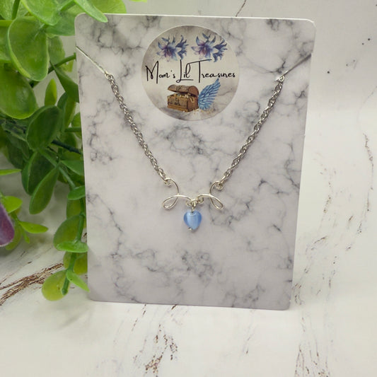 Blue Glass Heart Charm Silver Chain Doll Necklace • 18 Inch Fashion Doll Jewelry