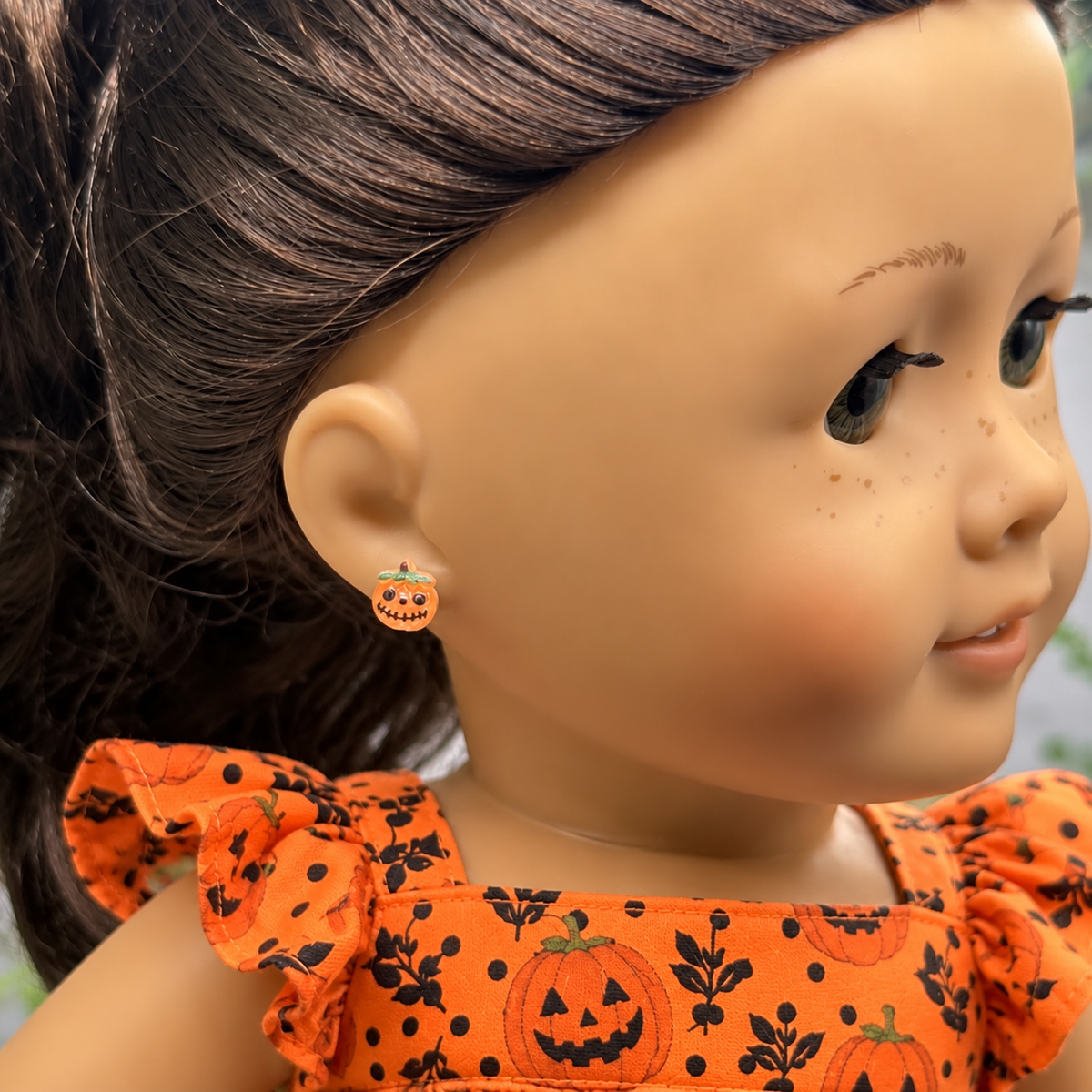 Pumpkin Halloween 2mm Post Doll Earrings | fits 18 Inch Dolls • American Girl