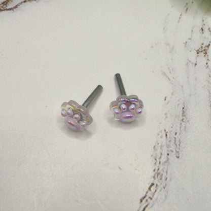 Light Pink Purple Paw Print Post Doll Earrings • 2mm Post 18 Inch Fashion Doll