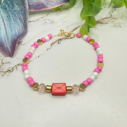 Love Letter Charm Pink White Gold Beaded Valentine’s Day Doll Necklace • 18 Inch Fashion Doll Jewelry