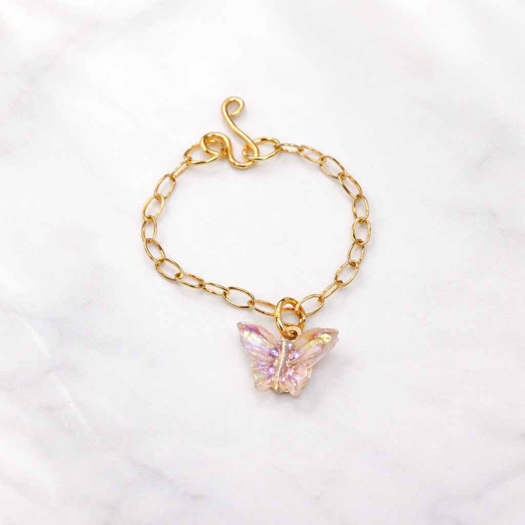 Light Pink Acrylic Butterfly Charm Gold Doll Necklace for 10-12 Inch Fashion Dolls 1:6