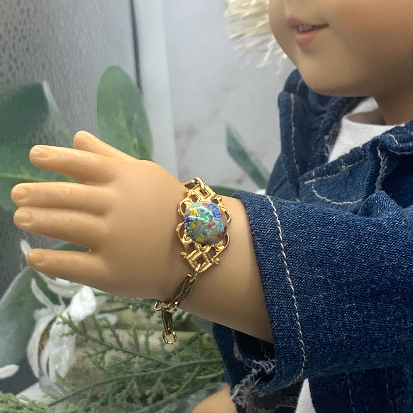 Multi Color Flower Design Gold Filigree Doll Bracelet •18” Fashion Doll Jewelry