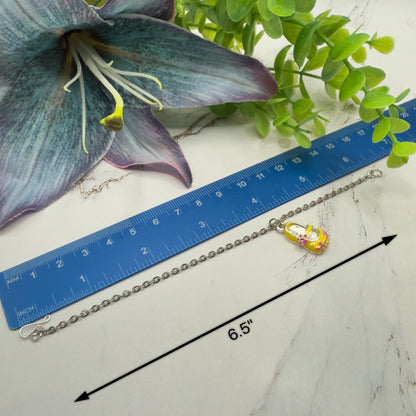 Yellow Marie Jane Shoe Charm w/ Pink Flowers Doll Necklace • 18 Inch Fashion Doll Jewelry