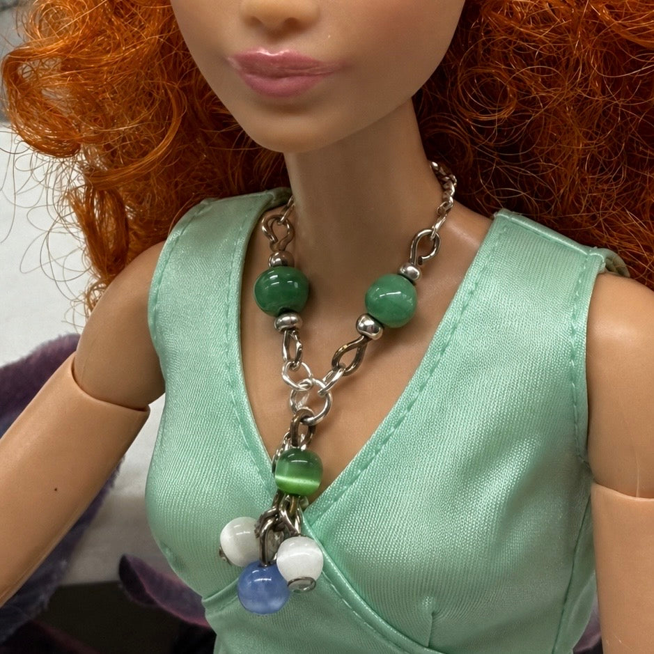 Green Blue White Dangle Doll Necklace • 10 - 12” Fashion Doll Jewelry 1:6
