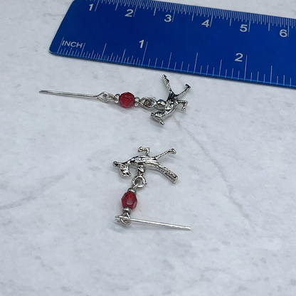 Red Glass Crystal Roadrunner Dangle Doll Earrings • 18 Inch Fashion Doll Jewelry