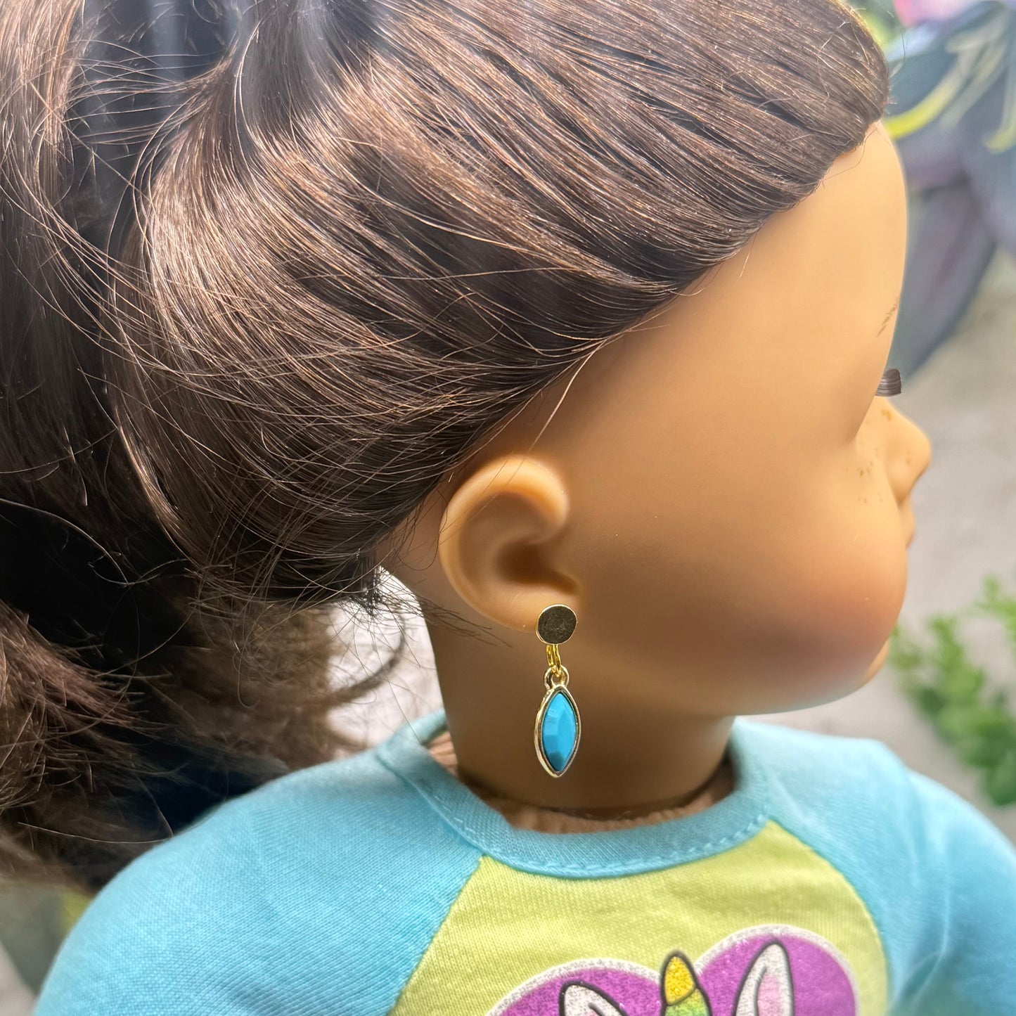 Turquoise & Gold Doll Earring Charms - DANGLE ONLY • 18 Inch Fashion Doll Jewelry