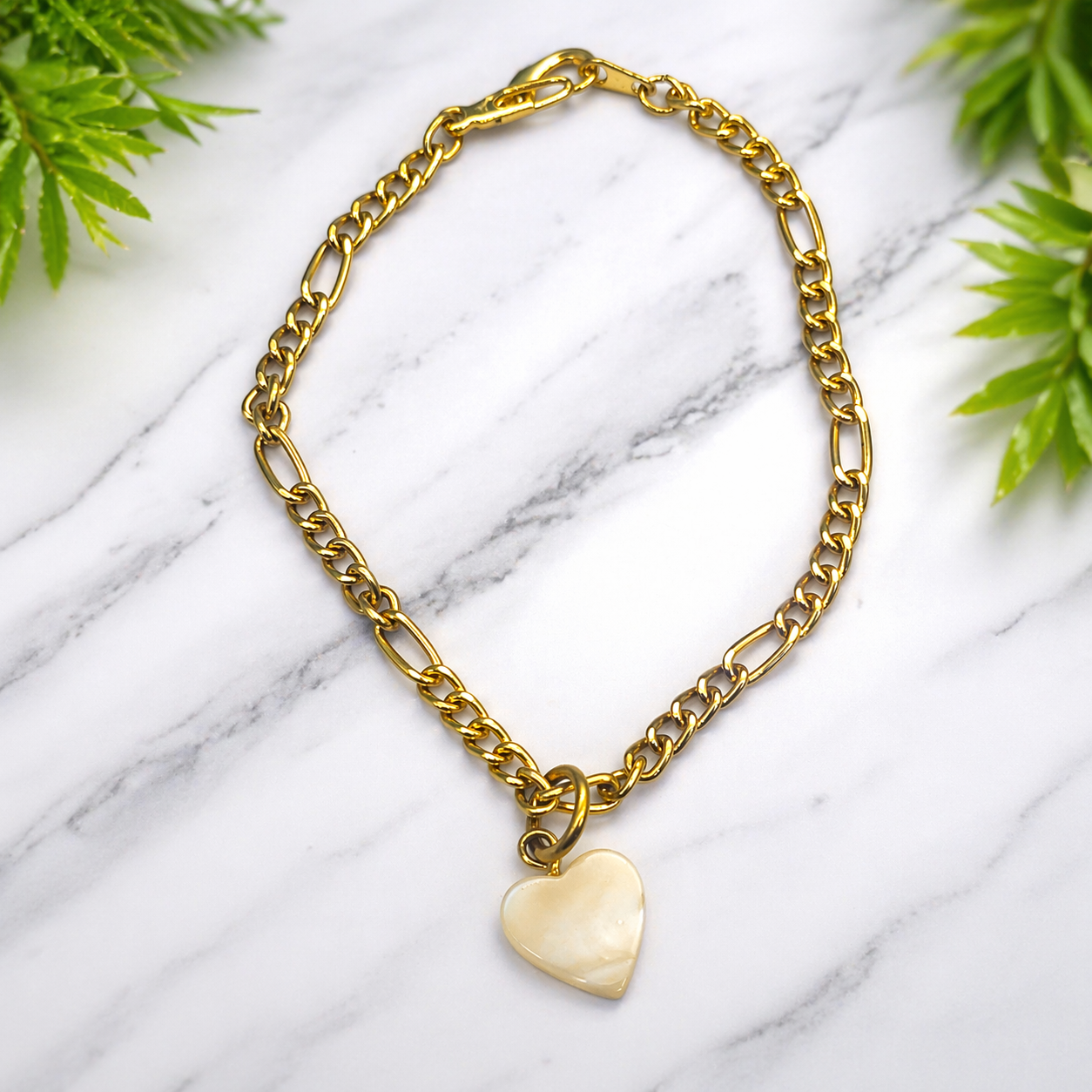 Heart Mother of Pearl Charm Gold Chain Doll Necklace for 18 Inch Doll Jewelry