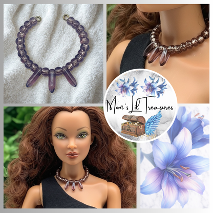 Purple Glass Wire Choker Doll Necklace • 16” Fashion Doll Jewelry