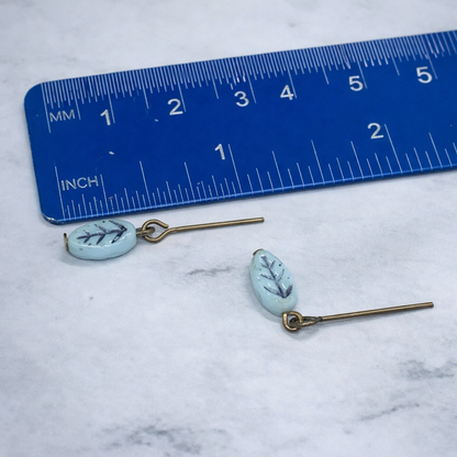 Light Blue Glass Leaf Design Dangle Doll Earrings for 18 Inch Fashion Doll Jewelry • Doll Accessories
