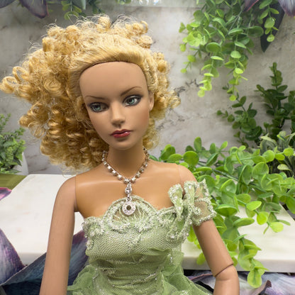 Round Drop Pendant Clear Rhinestone Chain Doll Necklace • 16” Doll Jewelry