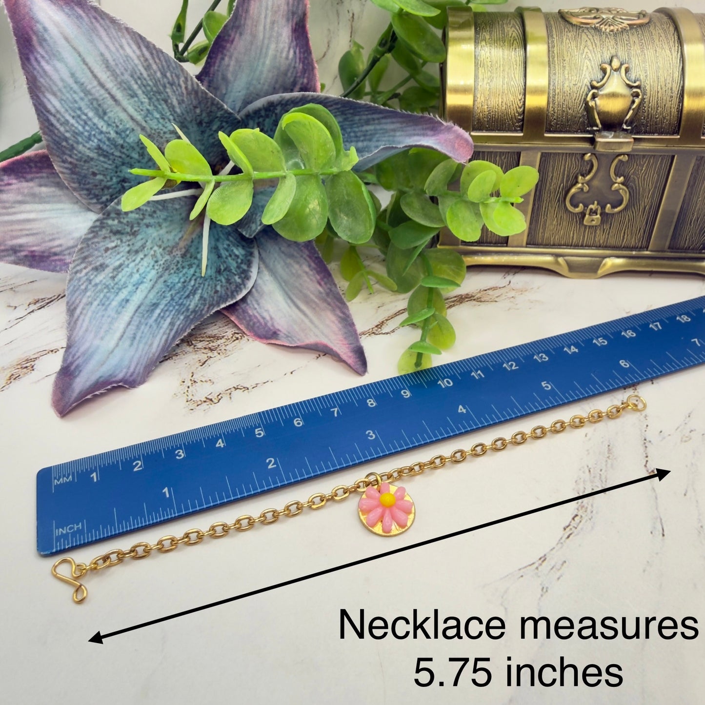 Pink Yellow Daisy Flower Pendant Gold Chain Doll Necklace • 18 Inch Fashion Doll Jewelry