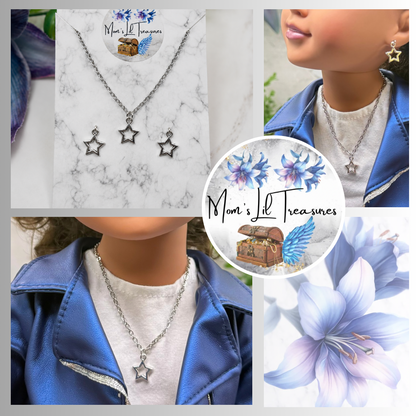 Silver Star Charm Doll Necklace & Earrings Set for 18 Inch Fashion Doll