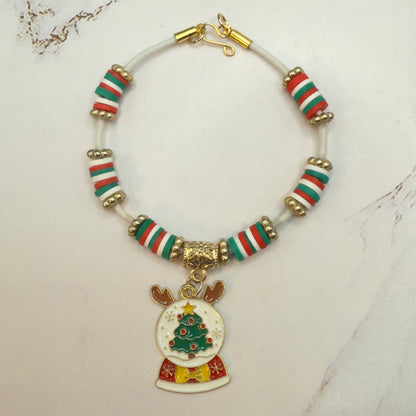 Christmas Snow Globe Charm Acrylic Beaded White Fabric Cord Doll Necklace • 18 Inch Fashion Doll Jewelry