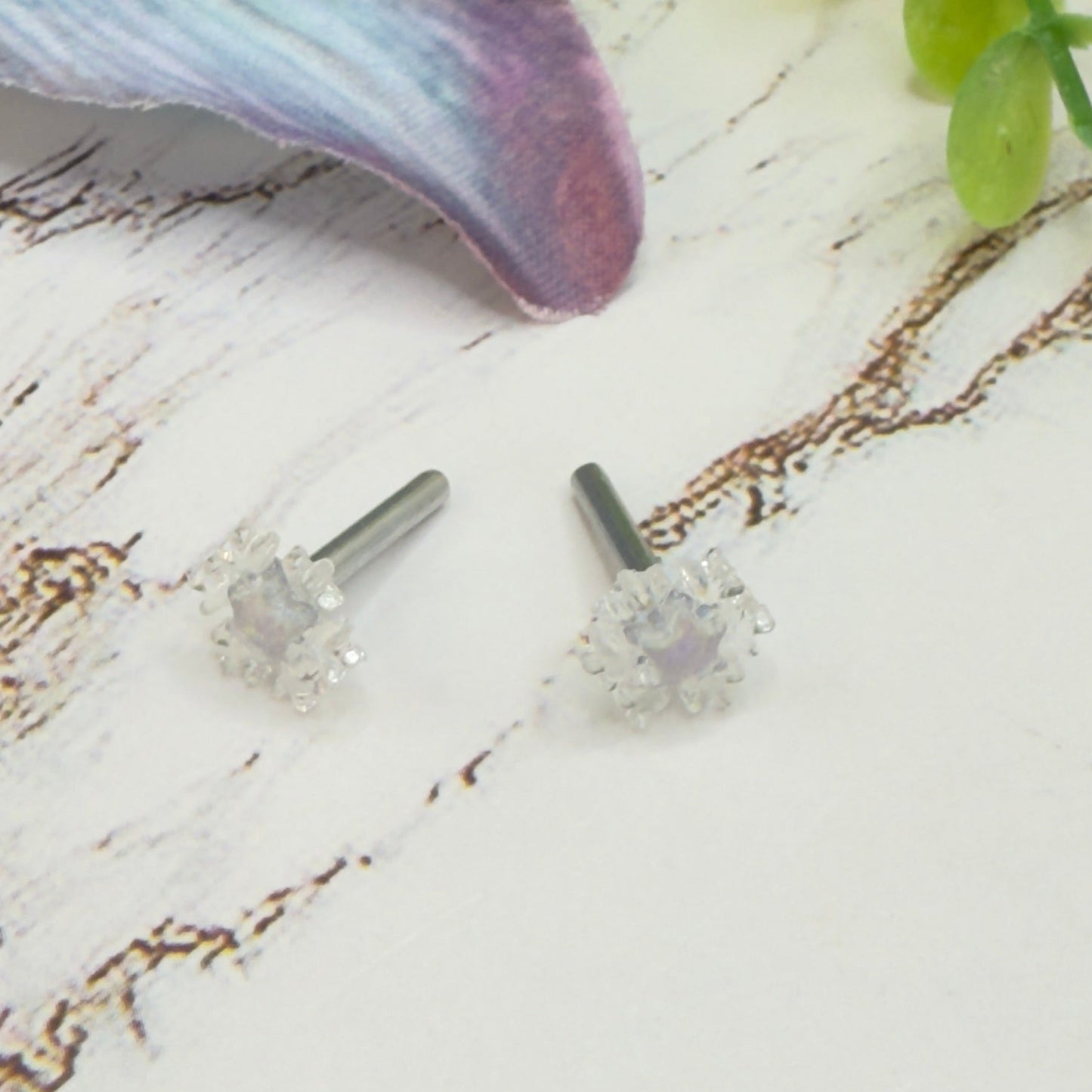 Acrylic Clear Glittery  Snowflake Post Doll Earrings • 2mm Post for 18 Inch Fashion Doll