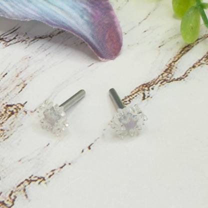 Acrylic Clear Glittery  Snowflake Post Doll Earrings • 2mm Post for 18 Inch Fashion Doll