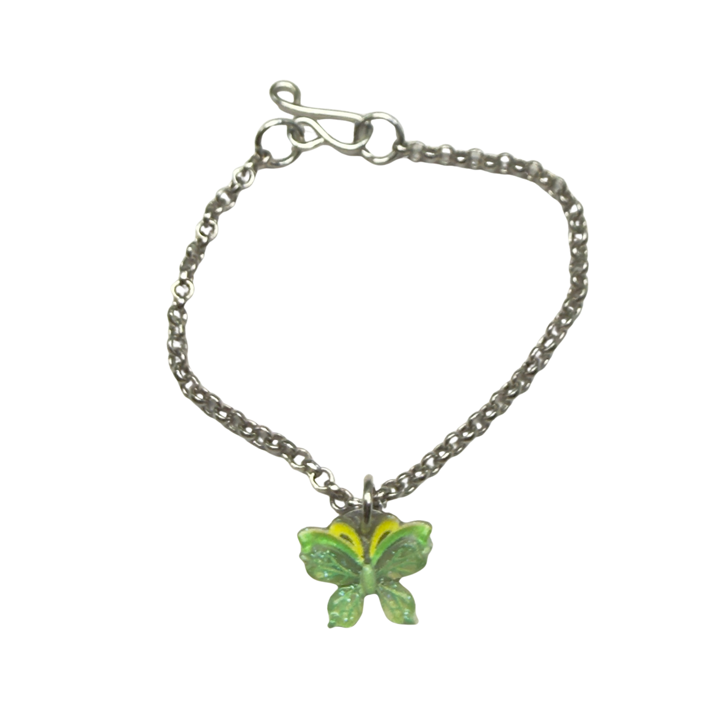 Green Yellow Butterfly Charm Silver Doll Necklace • 14 Inch Fashion Doll Jewelry