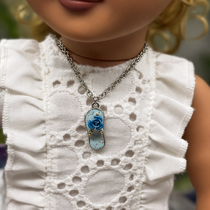 Blue Flip Flip Sandal Rose Accent Charm Silver Doll Necklace for 18 Inch Fashion Doll Jewelry