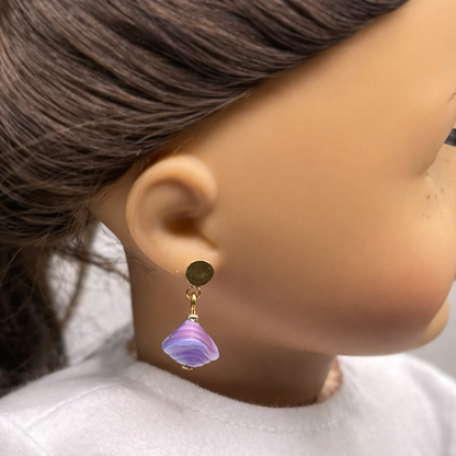 Purple Blue Swirl Glass Drop Gold Doll Earrings - DANGLE ONLY fits 2mm post for 18 Inch Fashion Dolls