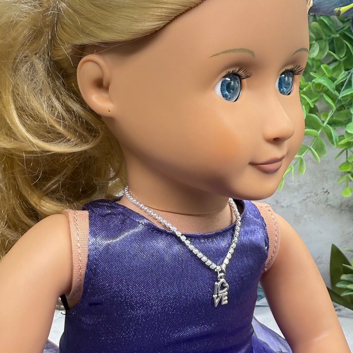 Silver Love Charm Pearl Cup Chain Doll Necklace • 18 Inch Fashion Doll Jewelry