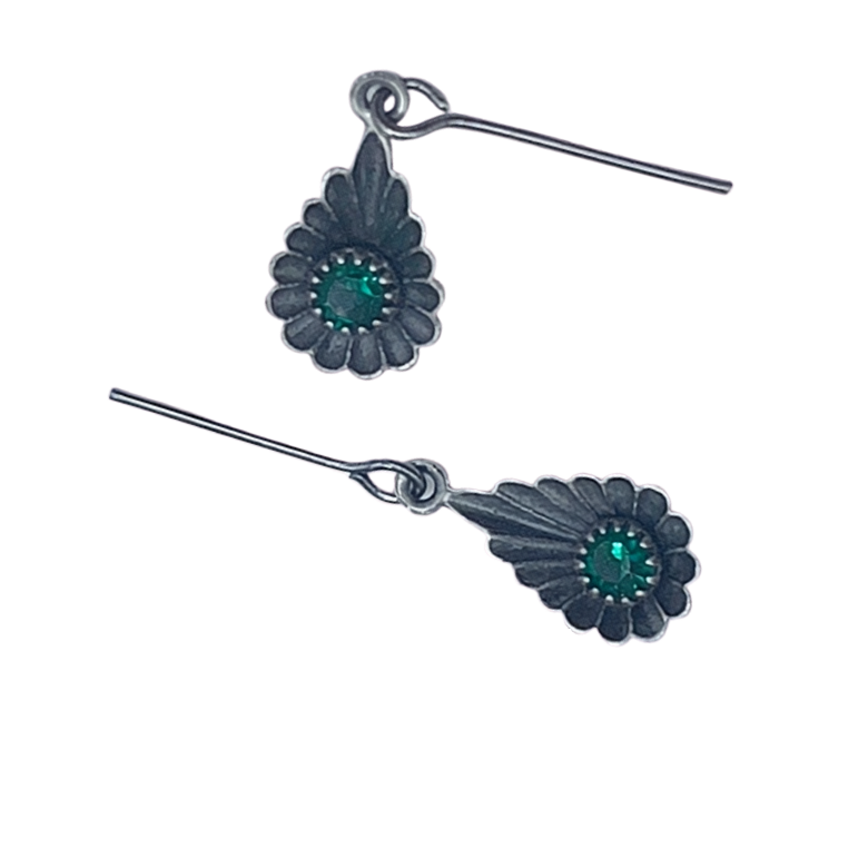Green Rhinestone Silver Teardrop Doll Earrings for 18-22” Vintage Doll  Jewelry