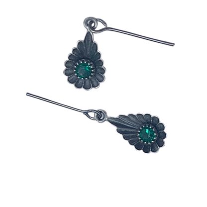 Green Rhinestone Silver Teardrop Doll Earrings for 18-22” Vintage Doll  Jewelry