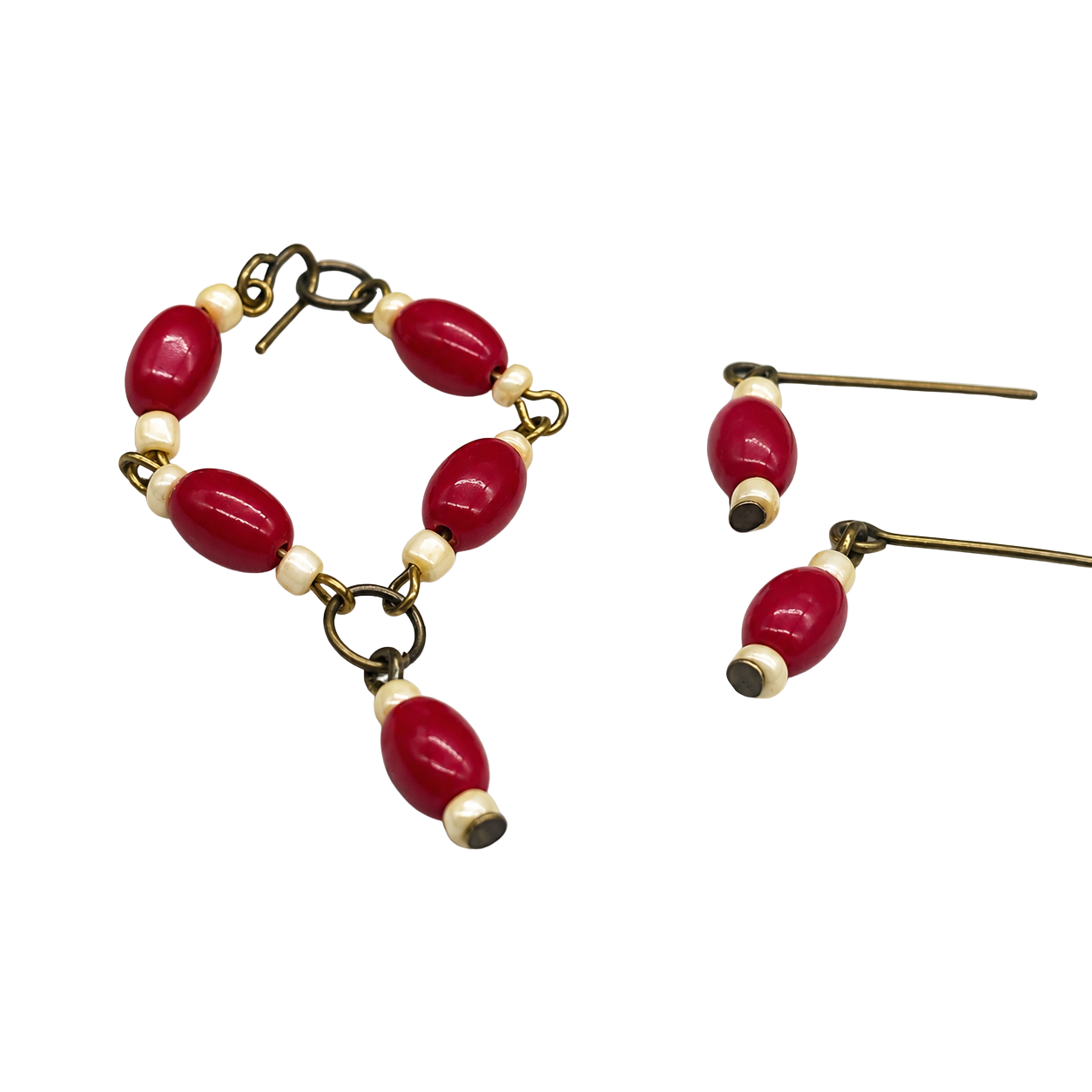 Red White Beaded Doll Necklace Earring Set • 16 Inch Fashion Doll Jewelry