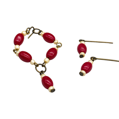 Red White Beaded Doll Necklace Earring Set • 16 Inch Fashion Doll Jewelry
