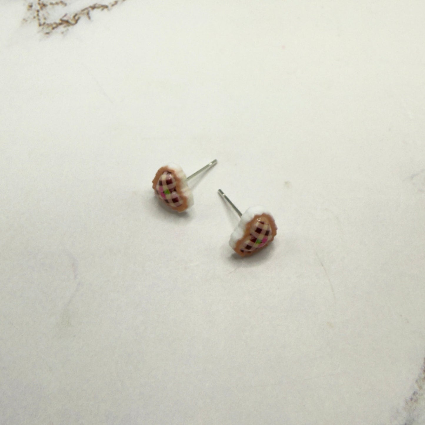 Beige Pink Lattice Design Heart Post Doll Earrings • 18 Inch Fashion Doll Jewelry