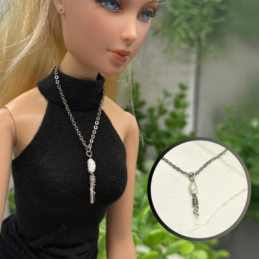 Crystal Quartz & Pearl Pendant Doll Necklace • 16 inch Fashion Doll Jewelry