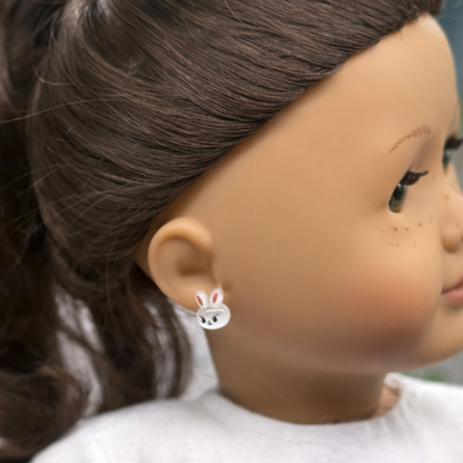 White Bunny Face Easter Post Doll Earrings • 2mm Post for 18 Inch Fashion Dolls