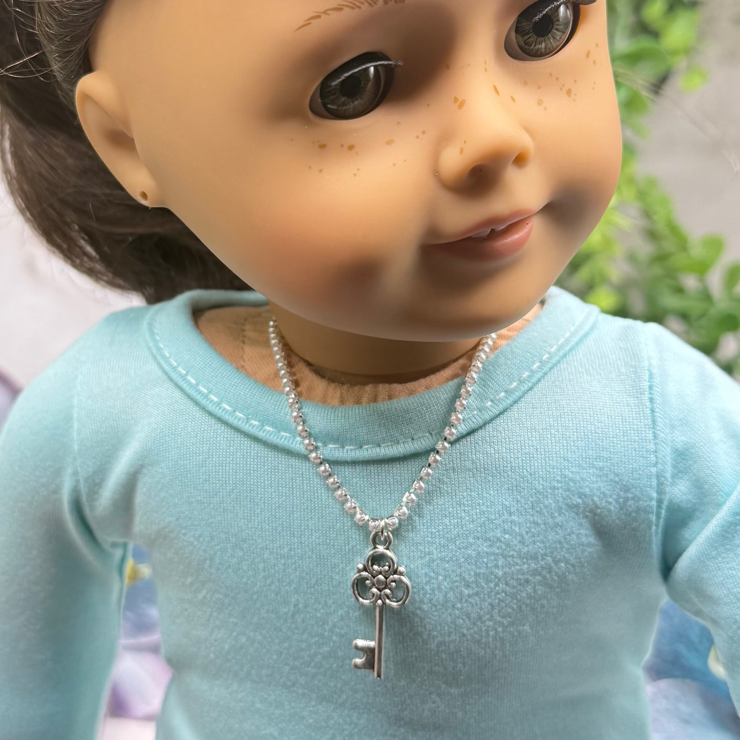 Silver Key Charm Pearl Cup Chain Doll Necklace • 18 Inch Fashion Doll Jewelry