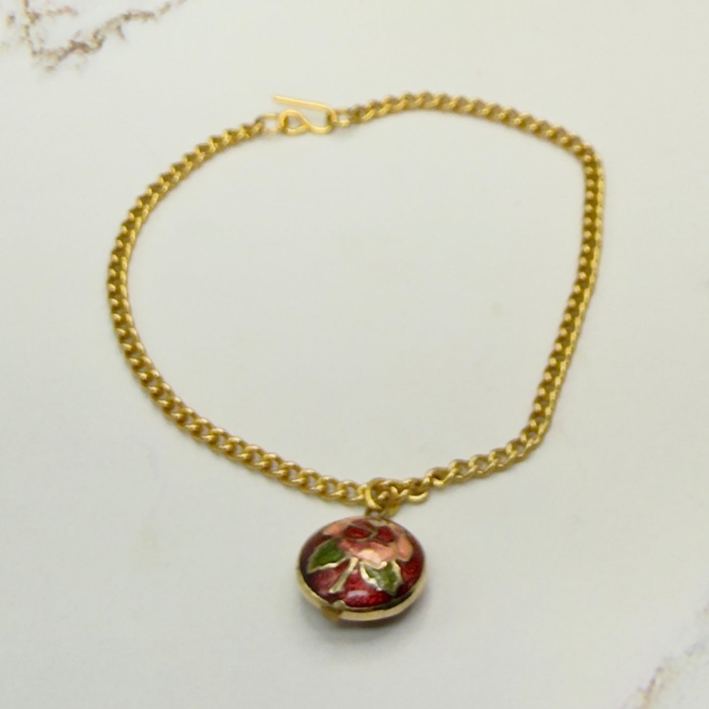 Burgundy Rose Design Round Cloisonné Pendant Doll Necklace • 18 Inch Fashion Doll Jewelry